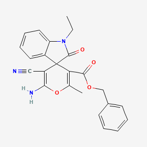 molecular formula C24H21N3O4 B4324730 benzyl 6'-amino-5'-cyano-1-ethyl-2'-methyl-2-oxo-1,2-dihydrospiro[indole-3,4'-pyran]-3'-carboxylate 
