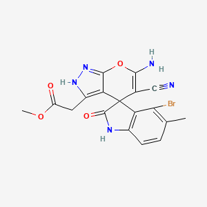 molecular formula C18H14BrN5O4 B4324750 methyl (6'-amino-4-bromo-5'-cyano-5-methyl-2-oxo-1,2-dihydro-2'H-spiro[indole-3,4'-pyrano[2,3-c]pyrazol]-3'-yl)acetate 