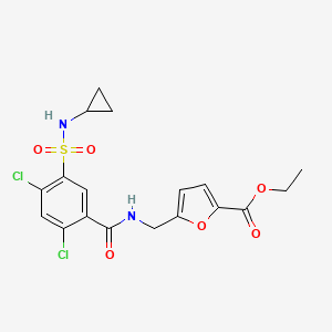 molecular formula C18H18Cl2N2O6S B4324764 ethyl 5-[({2,4-dichloro-5-[(cyclopropylamino)sulfonyl]benzoyl}amino)methyl]-2-furoate 