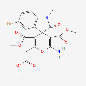 molecular formula C20H19BrN2O8 B4324779 3',5'-DIMETHYL 2'-AMINO-5-BROMO-6'-(2-METHOXY-2-OXOETHYL)-1-METHYL-2-OXO-1,2-DIHYDROSPIRO[INDOLE-3,4'-PYRAN]-3',5'-DICARBOXYLATE 