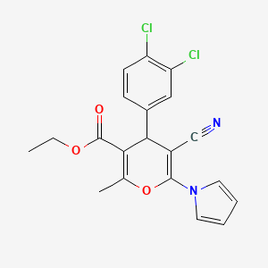 molecular formula C20H16Cl2N2O3 B4324788 ethyl 5-cyano-4-(3,4-dichlorophenyl)-2-methyl-6-(1H-pyrrol-1-yl)-4H-pyran-3-carboxylate 
