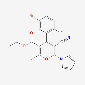 molecular formula C20H16BrFN2O3 B4324797 ethyl 4-(5-bromo-2-fluorophenyl)-5-cyano-2-methyl-6-(1H-pyrrol-1-yl)-4H-pyran-3-carboxylate 