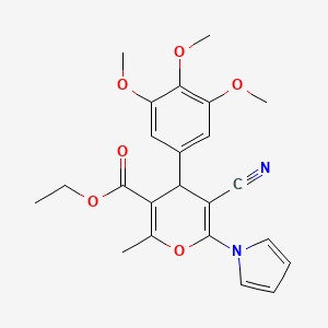 molecular formula C23H24N2O6 B4324801 ethyl 5-cyano-2-methyl-6-(1H-pyrrol-1-yl)-4-(3,4,5-trimethoxyphenyl)-4H-pyran-3-carboxylate 