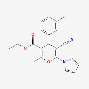 molecular formula C21H20N2O3 B4324805 ethyl 5-cyano-2-methyl-4-(3-methylphenyl)-6-(1H-pyrrol-1-yl)-4H-pyran-3-carboxylate 