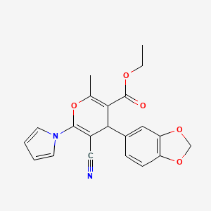 molecular formula C21H18N2O5 B4324815 ETHYL 4-(2H-1,3-BENZODIOXOL-5-YL)-5-CYANO-2-METHYL-6-(1H-PYRROL-1-YL)-4H-PYRAN-3-CARBOXYLATE 