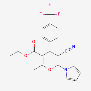 molecular formula C21H17F3N2O3 B4324822 ethyl 5-cyano-2-methyl-6-(1H-pyrrol-1-yl)-4-[4-(trifluoromethyl)phenyl]-4H-pyran-3-carboxylate 