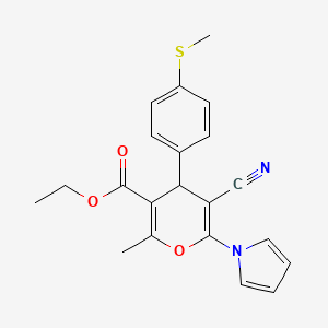 molecular formula C21H20N2O3S B4324824 ethyl 5-cyano-2-methyl-4-[4-(methylsulfanyl)phenyl]-6-(1H-pyrrol-1-yl)-4H-pyran-3-carboxylate 