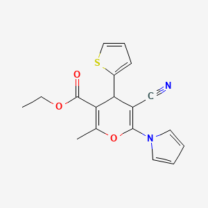 molecular formula C18H16N2O3S B4324828 ethyl 5-cyano-2-methyl-6-(1H-pyrrol-1-yl)-4-(thiophen-2-yl)-4H-pyran-3-carboxylate 
