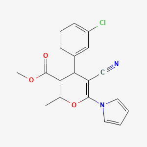 molecular formula C19H15ClN2O3 B4324888 methyl 4-(3-chlorophenyl)-5-cyano-2-methyl-6-(1H-pyrrol-1-yl)-4H-pyran-3-carboxylate 