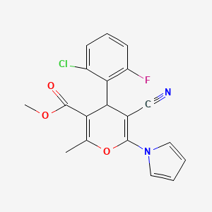 molecular formula C19H14ClFN2O3 B4324893 methyl 4-(2-chloro-6-fluorophenyl)-5-cyano-2-methyl-6-(1H-pyrrol-1-yl)-4H-pyran-3-carboxylate 