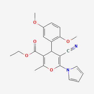 molecular formula C22H22N2O5 B4324897 ethyl 5-cyano-4-(2,5-dimethoxyphenyl)-2-methyl-6-(1H-pyrrol-1-yl)-4H-pyran-3-carboxylate 