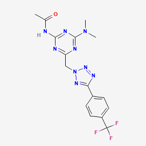 molecular formula C16H16F3N9O B4325201 N-[4-(dimethylamino)-6-({5-[4-(trifluoromethyl)phenyl]-2H-tetrazol-2-yl}methyl)-1,3,5-triazin-2-yl]acetamide 
