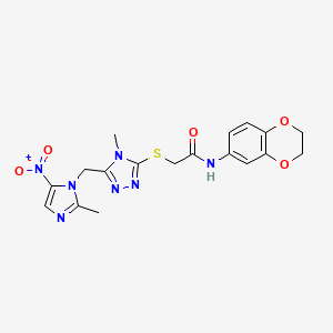 molecular formula C18H19N7O5S B4325245 N-(2,3-dihydro-1,4-benzodioxin-6-yl)-2-({4-methyl-5-[(2-methyl-5-nitro-1H-imidazol-1-yl)methyl]-4H-1,2,4-triazol-3-yl}sulfanyl)acetamide 