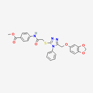 molecular formula C26H22N4O6S B4325346 METHYL 4-{[2-({5-[(1,3-BENZODIOXOL-5-YLOXY)METHYL]-4-PHENYL-4H-1,2,4-TRIAZOL-3-YL}SULFANYL)ACETYL]AMINO}BENZOATE 