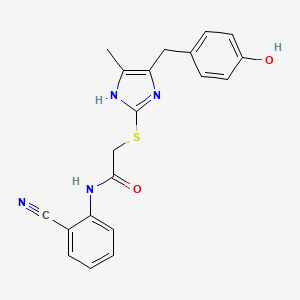 molecular formula C20H18N4O2S B4325809 N-(2-CYANOPHENYL)-2-({5-[(4-HYDROXYPHENYL)METHYL]-4-METHYL-1H-IMIDAZOL-2-YL}SULFANYL)ACETAMIDE 