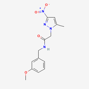 molecular formula C14H16N4O4 B4325889 N-[(3-METHOXYPHENYL)METHYL]-2-(5-METHYL-3-NITRO-1H-PYRAZOL-1-YL)ACETAMIDE 