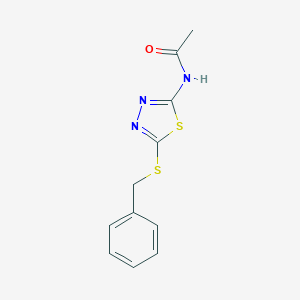 molecular formula C11H11N3OS2 B043259 Acetamide, N-(5-((phenylmethyl)thio)-1,3,4-thiadiazol-2-yl)- CAS No. 64387-67-3