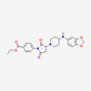 molecular formula C25H27N3O6 B4325949 ETHYL 4-{3-[4-(1,3-BENZODIOXOL-5-YLAMINO)PIPERIDINO]-2,5-DIOXO-1-PYRROLIDINYL}BENZOATE 