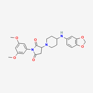 molecular formula C24H27N3O6 B4325950 3-[4-(1,3-BENZODIOXOL-5-YLAMINO)PIPERIDINO]-1-(3,5-DIMETHOXYPHENYL)DIHYDRO-1H-PYRROLE-2,5-DIONE 