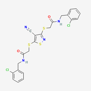 molecular formula C22H18Cl2N4O2S3 B4326315 N-[(2-CHLOROPHENYL)METHYL]-2-({5-[({[(2-CHLOROPHENYL)METHYL]CARBAMOYL}METHYL)SULFANYL]-4-CYANO-12-THIAZOL-3-YL}SULFANYL)ACETAMIDE 