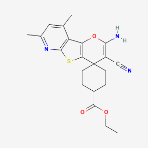 molecular formula C21H23N3O3S B4326340 ethyl 4-amino-5-cyano-11,13-dimethylspiro[3-oxa-8-thia-10-azatricyclo[7.4.0.02,7]trideca-1(9),2(7),4,10,12-pentaene-6,4'-cyclohexane]-1'-carboxylate 
