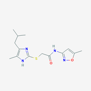 molecular formula C14H20N4O2S B4326368 N-(5-METHYL-12-OXAZOL-3-YL)-2-{[4-METHYL-5-(2-METHYLPROPYL)-1H-IMIDAZOL-2-YL]SULFANYL}ACETAMIDE 