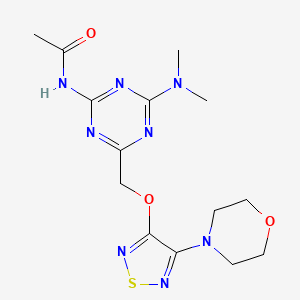 molecular formula C14H20N8O3S B4326843 N-[4-(DIMETHYLAMINO)-6-({[4-(4-MORPHOLINYL)-1,2,5-THIADIAZOL-3-YL]OXY}METHYL)-1,3,5-TRIAZIN-2-YL]ACETAMIDE 
