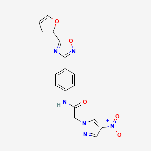molecular formula C17H12N6O5 B4326868 N-{4-[5-(furan-2-yl)-1,2,4-oxadiazol-3-yl]phenyl}-2-(4-nitro-1H-pyrazol-1-yl)acetamide 