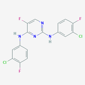 molecular formula C16H9Cl2F3N4 B4326893 N-[2-(3-CHLORO-4-FLUOROANILINO)-5-FLUORO-4-PYRIMIDINYL]-N-(3-CHLORO-4-FLUOROPHENYL)AMINE 