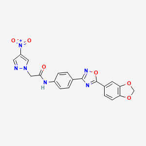 molecular formula C20H14N6O6 B4326898 N-{4-[5-(2H-1,3-BENZODIOXOL-5-YL)-1,2,4-OXADIAZOL-3-YL]PHENYL}-2-(4-NITRO-1H-PYRAZOL-1-YL)ACETAMIDE 
