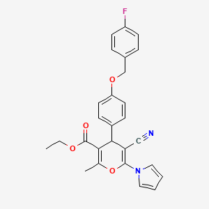 molecular formula C27H23FN2O4 B4327393 ETHYL 5-CYANO-4-{4-[(4-FLUOROPHENYL)METHOXY]PHENYL}-2-METHYL-6-(1H-PYRROL-1-YL)-4H-PYRAN-3-CARBOXYLATE 