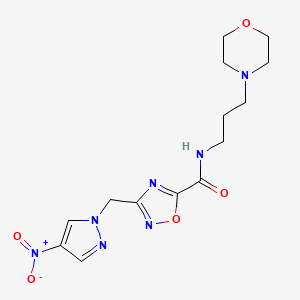 molecular formula C14H19N7O5 B4327657 N-[3-(morpholin-4-yl)propyl]-3-[(4-nitro-1H-pyrazol-1-yl)methyl]-1,2,4-oxadiazole-5-carboxamide 