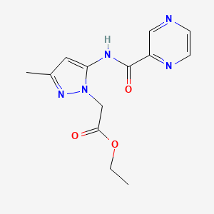 molecular formula C13H15N5O3 B4327774 ETHYL 2-{3-METHYL-5-[(2-PYRAZINYLCARBONYL)AMINO]-1H-PYRAZOL-1-YL}ACETATE 