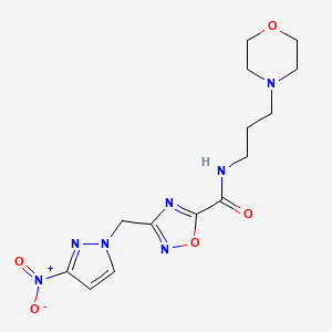 molecular formula C14H19N7O5 B4327777 N-[3-(morpholin-4-yl)propyl]-3-[(3-nitro-1H-pyrazol-1-yl)methyl]-1,2,4-oxadiazole-5-carboxamide 