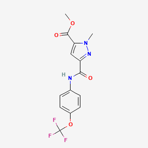 molecular formula C14H12F3N3O4 B4327984 METHYL 1-METHYL-3-{[4-(TRIFLUOROMETHOXY)ANILINO]CARBONYL}-1H-PYRAZOLE-5-CARBOXYLATE 