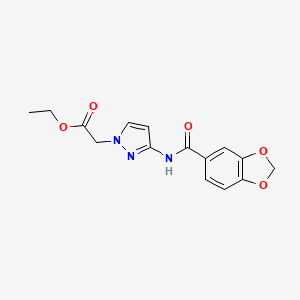 molecular formula C15H15N3O5 B4328089 ETHYL 2-{3-[(1,3-BENZODIOXOL-5-YLCARBONYL)AMINO]-1H-PYRAZOL-1-YL}ACETATE 