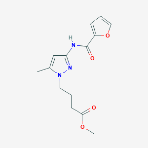 molecular formula C14H17N3O4 B4328102 METHYL 4-{3-[(2-FURYLCARBONYL)AMINO]-5-METHYL-1H-PYRAZOL-1-YL}BUTANOATE 