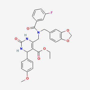molecular formula C30H28FN3O7 B4328123 ETHYL 6-{[(1,3-BENZODIOXOL-5-YLMETHYL)(3-FLUOROBENZOYL)AMINO]METHYL}-4-(4-METHOXYPHENYL)-2-OXO-1,2,3,4-TETRAHYDRO-5-PYRIMIDINECARBOXYLATE 