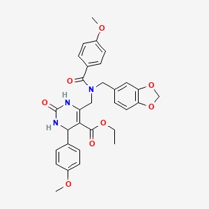 molecular formula C31H31N3O8 B4328129 ETHYL 6-{[(1,3-BENZODIOXOL-5-YLMETHYL)(4-METHOXYBENZOYL)AMINO]METHYL}-4-(4-METHOXYPHENYL)-2-OXO-1,2,3,4-TETRAHYDRO-5-PYRIMIDINECARBOXYLATE 