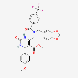 molecular formula C31H28F3N3O7 B4328135 ETHYL 6-({(1,3-BENZODIOXOL-5-YLMETHYL)[4-(TRIFLUOROMETHYL)BENZOYL]AMINO}METHYL)-4-(4-METHOXYPHENYL)-2-OXO-1,2,3,4-TETRAHYDRO-5-PYRIMIDINECARBOXYLATE 