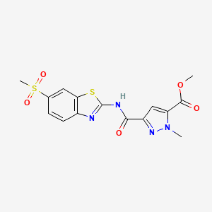 molecular formula C15H14N4O5S2 B4328183 METHYL 3-[(6-METHANESULFONYL-1,3-BENZOTHIAZOL-2-YL)CARBAMOYL]-1-METHYL-1H-PYRAZOLE-5-CARBOXYLATE 