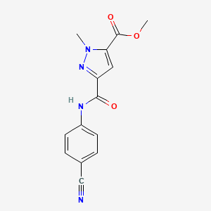 molecular formula C14H12N4O3 B4328191 methyl 3-[(4-cyanophenyl)carbamoyl]-1-methyl-1H-pyrazole-5-carboxylate 