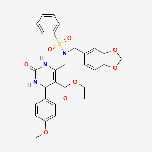 molecular formula C29H29N3O8S B4328205 ETHYL 6-({N-[(2H-1,3-BENZODIOXOL-5-YL)METHYL]BENZENESULFONAMIDO}METHYL)-4-(4-METHOXYPHENYL)-2-OXO-1,2,3,4-TETRAHYDROPYRIMIDINE-5-CARBOXYLATE 