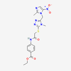 molecular formula C19H21N7O5S B4328232 ETHYL 4-[2-({4-METHYL-5-[(2-METHYL-5-NITRO-1H-IMIDAZOL-1-YL)METHYL]-4H-1,2,4-TRIAZOL-3-YL}SULFANYL)ACETAMIDO]BENZOATE 