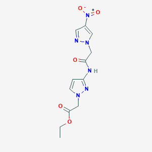 molecular formula C12H14N6O5 B4328332 ETHYL 2-{3-[2-(4-NITRO-1H-PYRAZOL-1-YL)ACETAMIDO]-1H-PYRAZOL-1-YL}ACETATE 