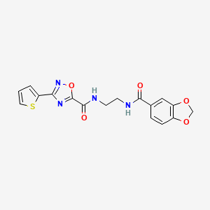 molecular formula C17H14N4O5S B4328350 N-(2-{[3-(THIOPHEN-2-YL)-1,2,4-OXADIAZOL-5-YL]FORMAMIDO}ETHYL)-2H-1,3-BENZODIOXOLE-5-CARBOXAMIDE 