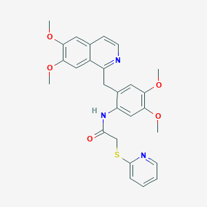 molecular formula C27H27N3O5S B4328420 N-{2-[(6,7-dimethoxyisoquinolin-1-yl)methyl]-4,5-dimethoxyphenyl}-2-(pyridin-2-ylsulfanyl)acetamide 