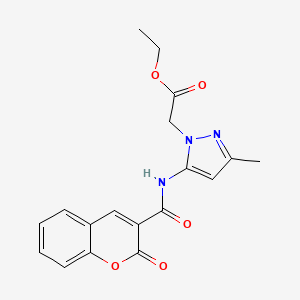 molecular formula C18H17N3O5 B4328621 ETHYL 2-[3-METHYL-5-(2-OXO-2H-CHROMENE-3-AMIDO)-1H-PYRAZOL-1-YL]ACETATE 