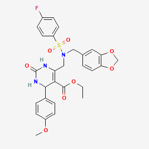 molecular formula C29H28FN3O8S B4328708 ETHYL 6-({N-[(2H-1,3-BENZODIOXOL-5-YL)METHYL]4-FLUOROBENZENESULFONAMIDO}METHYL)-4-(4-METHOXYPHENYL)-2-OXO-1,2,3,4-TETRAHYDROPYRIMIDINE-5-CARBOXYLATE 