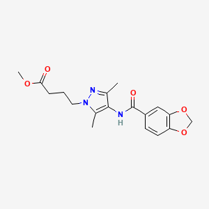 molecular formula C18H21N3O5 B4329413 METHYL 4-[4-(2H-1,3-BENZODIOXOLE-5-AMIDO)-3,5-DIMETHYL-1H-PYRAZOL-1-YL]BUTANOATE 